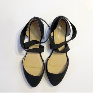 Charles Albert NY Black Ballet Ankle Strap Flats